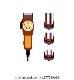 Hair clipper illustration and accessories for pet grooming. Vector  illustration isolated on white background 