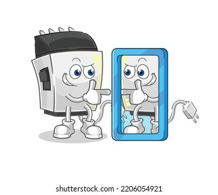 the hair clipper looking into mirror cartoon. cartoon mascot vector