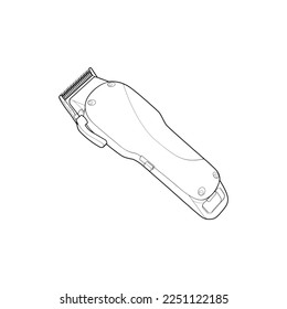 Hair clipper machine line art style. Hairdresser professional tool. Vector line art illustration isolated for coloring book. 
