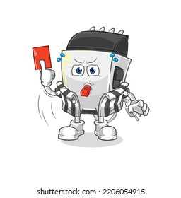 The Hair Clipper Referee With Red Card Illustration. Character Vector