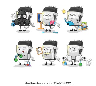 the hair clipper scientist group character. cartoon mascot vector