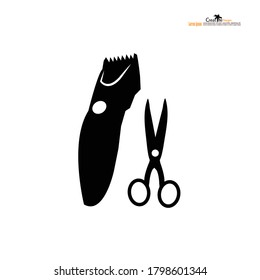 Icono del portador del pelo y de las tijeras sobre fondo blanco, Icono del peinador del pelo.ilustración del vector.