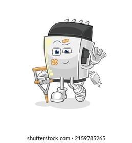 the hair clipper sick with limping stick. cartoon mascot vector