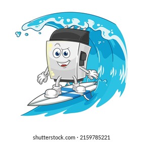 the hair clipper surfing character. cartoon mascot vector
