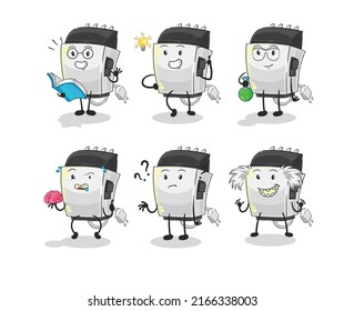 the hair clipper thinking group character. cartoon mascot vector