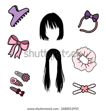 Hair Clips and Accessories Vector Icon Set. Fashionable Hair Clips, Claws, Barrettes for Beauty Design, Styling, and Hair Care.
