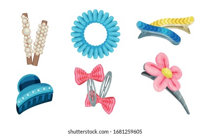 Hair clips and Clasps Isolated on White Background Vector Set