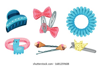 Hair clips and Clasps Isolated on White Background Vector Set