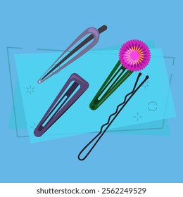 Hair clips collection illustration. Hairdo, hairdresser, grooming. Hair accessories concept. Vector illustration can be used for topics like fashion, hair salon, beauty