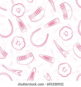 Hair clips, elastic bands, hoop. Seamless pattern.