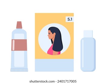 Hair coloring elements. Tools and cosmetic products for hair care. Elements for beauty salon. Vector illustration