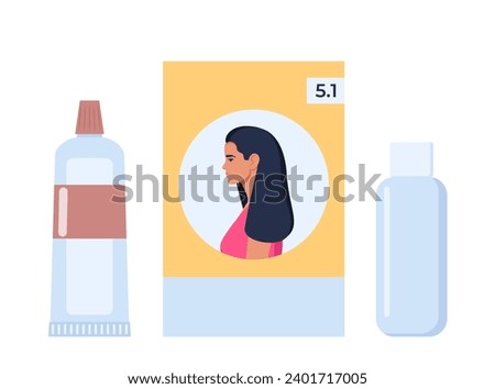 Hair coloring elements. Tools and cosmetic products for hair care. Elements for beauty salon. Vector illustration