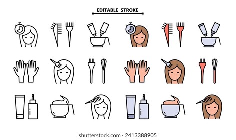 Hair coloring icon. Editable Stroke. Permanent hair dyeing. Beauty parlor. Hairdresser services. Flat customizable illustration. Simple symbol. Vector isolated drawing.