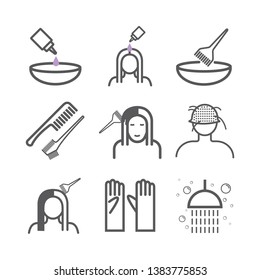 Hair coloring line icons. Vector signs for web graphics.