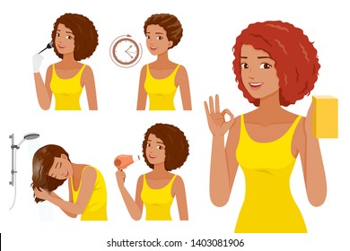 Hair Coloring Process. Steps Of Black Skin Woman Coloring Her Own Hair, Nourishing, Beauty, Fashion, Hairstyle, Scalp