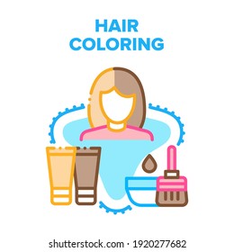 Concepto de icono del vector de color del pelo. Colores De Pelo Hairstylista Con Pintura Especial Y Líquido De Belleza. Hairdresser Dyeing Woman Client, Tratamiento Profesional E Ilustración De Color De Moda