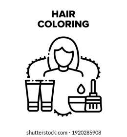 Hair Coloring Vector Icon Concept. Hairstylist Hair Coloring With Special Paint And Beauty Liquid. Hairdresser Dyeing Woman Client, Professional Treatment And Fashion Black Illustration