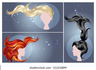 Hair colors: blonde, brunette, redhead vector template
