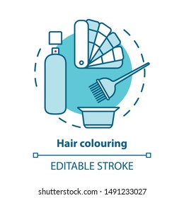 Hair colouring blue concept icon. Hair highlighting and dyeing, hairdo. Hairstyling idea thin line illustration. Hairdresser salon, hairstylist parlor. Vector isolated outline drawing. Editable stroke