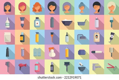 Iconos de color de pelo establecen un vector plano. Ducha de tintes. Estilo de moda