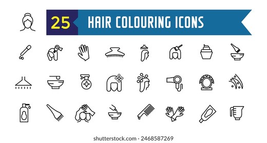 Hair colouring icons set outline vector. Fashion dye shower. Style hair colouring. Outline icon collection. Editable stroke.