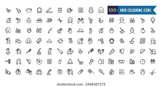 Hair colouring icons set outline vector. Fashion dye shower. Style hair colouring. Outline icon collection. Editable stroke.