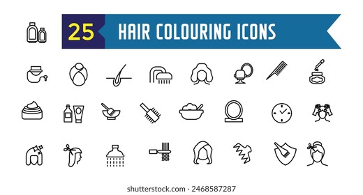 Hair colouring icons set outline vector. Fashion dye shower. Style hair colouring. Outline icon collection. Editable stroke.