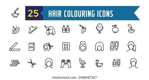 Hair colouring icons set outline vector. Fashion dye shower. Style hair colouring. Outline icon collection. Editable stroke.