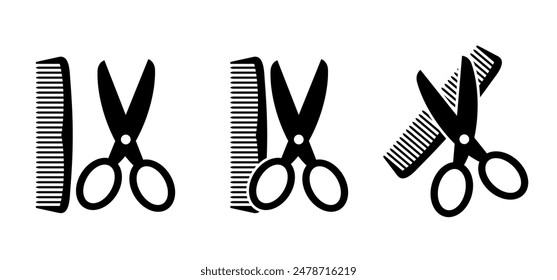 Hair comb or barber comb and scissor. For combing and styling hair. Shears or scissors symbol. Tools for barber shop. Hairdressing tool. Barbershop concept.