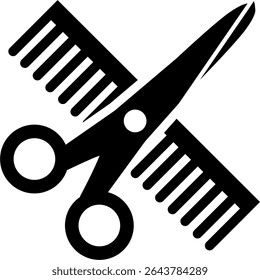 Hair comb or barber comb and scissor. For combing and styling hair or haircut. Shears or scissors symbol. Tools for barber shop. Hairdressing tool. Barbershop concept.