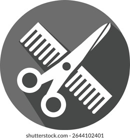 Hair comb or barber comb and scissor. For combing and styling hair or haircut. Shears or scissors symbol. Tools for barber shop. Hairdressing tool. Barbershop concept. Black shadow color.