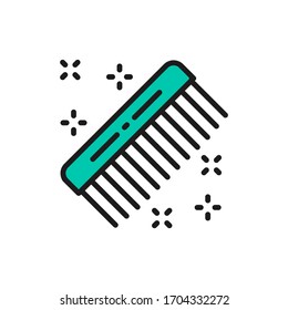 Hair comb, hairdresser brush, barber tool flat color line icon.