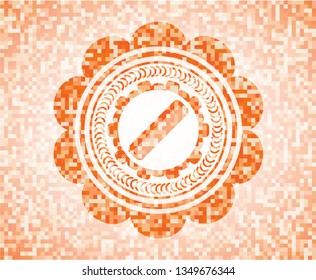 hair comb icon inside abstract emblem, orange mosaic background