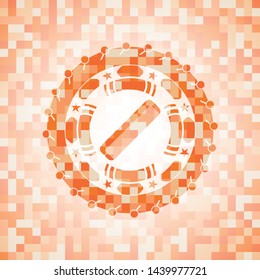 hair comb icon inside abstract emblem, orange mosaic background