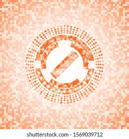 hair comb icon inside abstract orange mosaic emblem