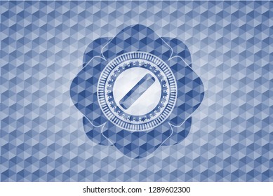 hair comb icon inside blue emblem with geometric pattern background.