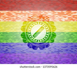 hair comb icon inside emblem on mosaic background with the colors of the LGBT flag