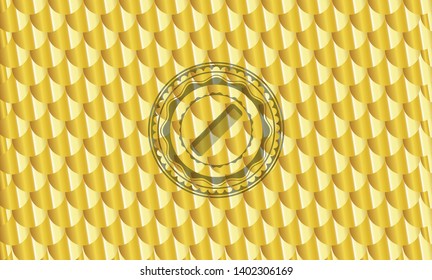 hair comb icon inside gold badge. Scales pattern. Vector Illustration. Detailed.