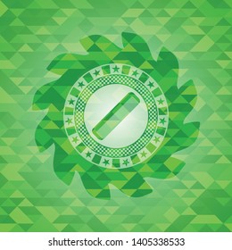 hair comb icon inside green emblem. Mosaic background