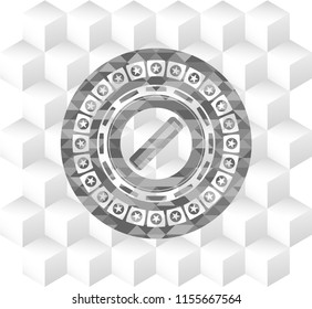 hair comb icon inside grey badge with geometric cube white background
