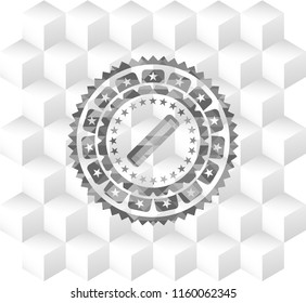 hair comb icon inside grey emblem with geometric cube white background