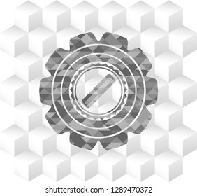 hair comb icon inside grey emblem with cube white background