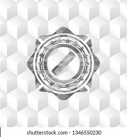 hair comb icon inside grey emblem with geometric cube white background