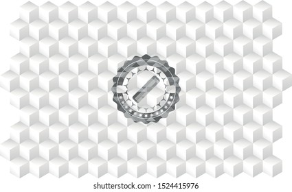 hair comb icon inside grey emblem with cube white background