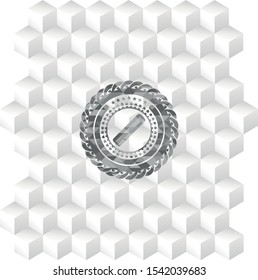 hair comb icon inside grey badge with geometric cube white background