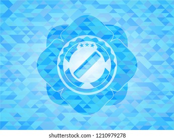 hair comb icon inside light blue emblem with triangle mosaic background