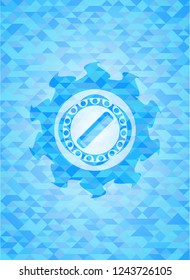 hair comb icon inside light blue emblem with mosaic background
