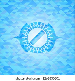 hair comb icon inside light blue emblem. Mosaic background