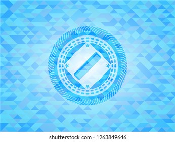 hair comb icon inside light blue mosaic emblem
