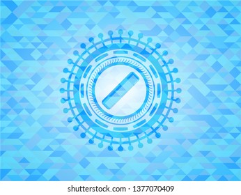 hair comb icon inside light blue emblem with triangle mosaic background
